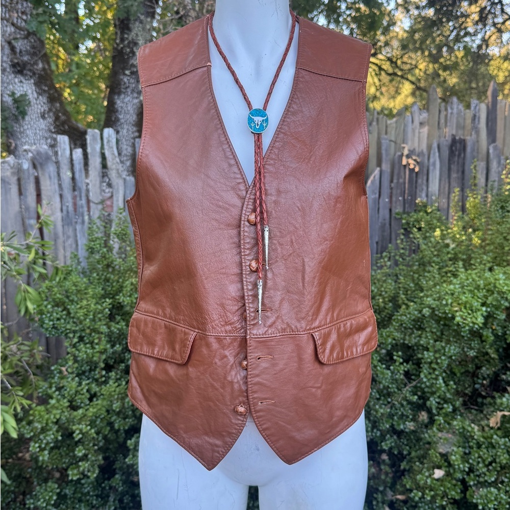 Vintage Brown Leather Vest with Button Closure